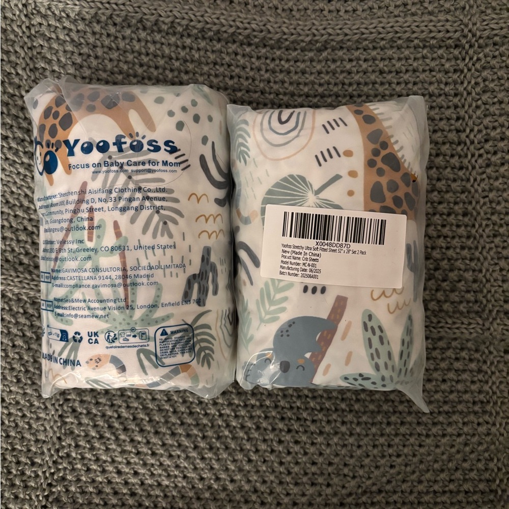 New in package. 2 sets of two crib sheets.